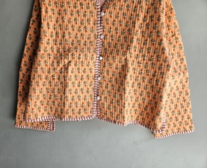Floral <b>Quilted</b> Jacket Women's Cotton Bamboo Fiber V-Neck Three Quarter Sleeve Spring Regular Length Button Closure gift for her - Product Image 5