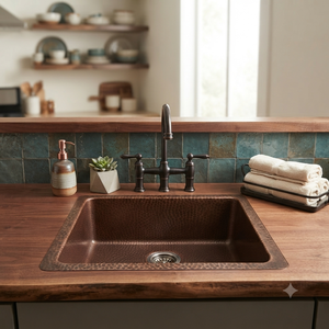 Fregadero de cocina individual de cobre martillado hecho a mano, estilo rústico, para empotrar bajo encimera, acabado antiguo, de fábrica OEM - Product Image 4