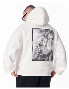 Sweat-shirt blanc surdimensionné pour homme avec impression d'acide désoxyribonucléique, design streetwear minimaliste, coupe classique, coton French Terry - Product Image 6