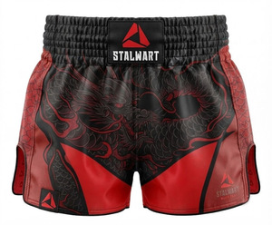 กางเกงมวยไทย MMA แบบสั่งทำพิเศษ STALWART IMPEX สีแดงดำ ลายมังกร ยืดหยุ่นสูง แห้งเร็ว ทนทาน เป็นมิตรกับสิ่งแวดล้อม ผลิตจากโพลีเอสเตอร์ - Product Image 2