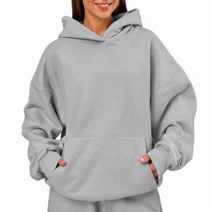 Custom Heavyweight Women's Oversized Hoodie 100% Cotton <b>Drop</b> Shoulder Winter Pullover OEM Manufacturer - Product Image 1