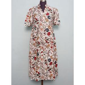 Floral Printed Cotton Shirt Dress Women Midi Length Short Sleeve Turn-down Collar Loose Casual Daily Wear Breathable - Product Image 2