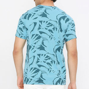 T-shirt à manches courtes pour homme, bleu clair, imprimé tropical, col rond, coupe classique, jersey tricoté décontracté - Product Image 5