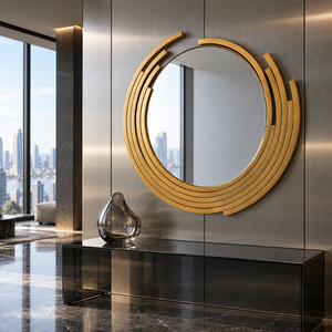 Miroir mural rond doré, cadre métallique orbital moderne, miroir décoratif d'appoint pour salon, chambre, entrée, arts d'intérieur de luxe - Product Image 3