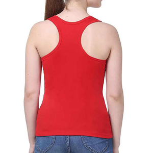 Women's <b>Red</b> Scoop Neck Knitted Tank <b>Top</b> Solid Color Casual Style Regular Length 100% Cotton - Product Image 6