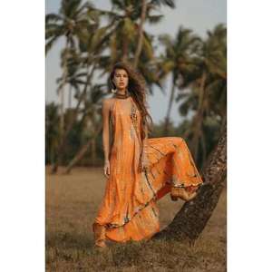 Robe longue d'été décontractée pour femme, 100 % coton, faite main, imprimé tie-dye coloré, sans manches, dos nu, tenue de vacances pour filles - Product Image 1