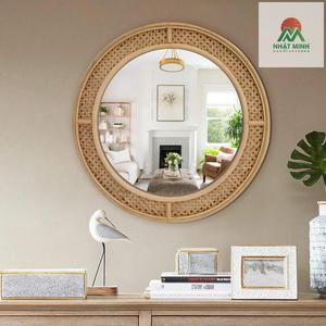 <b>Round</b> Rattan Wall <b>Mirror</b> with Wooden Framed, Modern Boho Decorative <b>Mirror</b> for <b>Bathroom</b>, Entry, Living Room, Bedroom, 24 Inch - Product Image 5