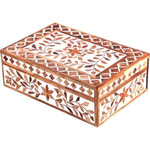 Caja de Almacenamiento Rectangular de Madera con Diseño Floral Incrustado para Joyería, Organizador de Cosméticos Navideños - Product Image 1