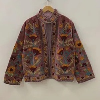 Produit phare en gros : Veste en velours brodée Suzani pour femme, manteau court d'hiver, veste bomber bohème boutonnée, prix d'usine