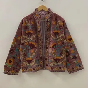 Top Product Wholesale Suzani Embroidered Velvet Jacket Women Short Winter <b>Coat</b> Button Bohemian Bomber Jacket Factory Price - Product Image 4