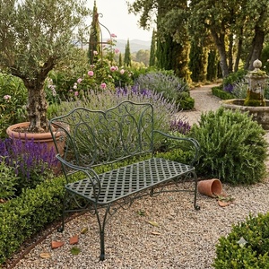 Weatherproof Powder Coated Wrought Iron Park <b>Bench</b> Custom Hand Forged <b>Metal</b> <b>Garden</b> Long Chair 2-Seater European Design KHP Brand - Product Image 3