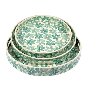 Elegante Juego de Bandejas de MDF con Incrustaciones de Capiz, Diseño Floral Rústico Vintage, Asas Hechas a Mano, Sostenible, Duradero y Decorativo para Servir - Product Image 1