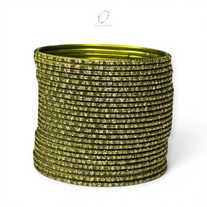 Ensemble de bracelets indiens en or plaqué or scintillant, couleur olive, pour femmes, pour occasions festives, prix de gros - Product Image 4
