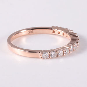 Bague de mariage demi-éternité minimaliste en or massif 10 carats avec diamant de laboratoire taille ronde pour femme, cadeau d'anniversaire - Product Image 2