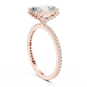 Bague de fiançailles solitaire en or rose avec diamant de laboratoire taille radiant et bande pavée pour femme, cadeau de promesse de mariage - Product Image 3