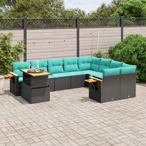 Set di divani da giardino in polyrattan nero da 10 pezzi con cuscini per divani da giardino - Product Image 1