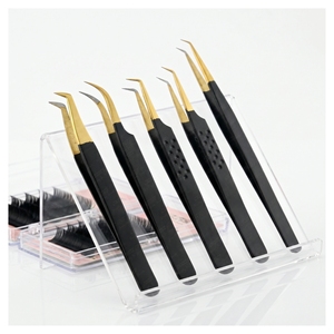 Pince à cils en acier inoxydable avec logo personnalisé, pointe en fibre, pour volume, fine, 45/90 degrés, outils d'extension de cils - Product Image 1