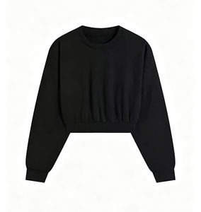 Sudadera Corta con Capucha de Punto para Mujer, Otoño, Hombros Caídos, Manga Larga, Informal, para Exteriores, Transpirable, Ecológica, de Fábrica - Product Image 5
