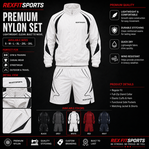 REXFIT SPORTS 2026 Ensemble de survêtement personnalisé pour homme en nylon premium, veste coupe-vent légère et short, vêtements de sport OEM - Product Image 1