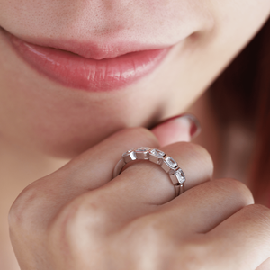 Timeless 3.5mm Asscher Cut Lab Grown Diamond IGI Certified <b>Gold</b> <b>Ring</b> Luxury 5-Stone Bezel <b>Set</b> Half Eternity Wedding Band - Product Image 3