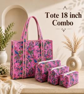 กระเป๋าโท้ทโบฮีเมียนลายผลไม้สีเขียววินเทจ ขนาด 18 นิ้ว พร้อมกระเป๋าเครื่องสำอางแบบซิป 3 ช่อง หูหิ้วนุ่มอเนกประสงค์ขนาดใหญ่ - Product Image 2