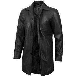 Abrigo de Invierno de Lujo, Gabardina de Cuero Genuino para Hombre, Abrigos Largos de Cuero, Corte Recto Elegante, Abrigo Largo Cálido para Hombre - Product Image 1