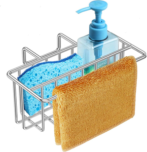 Elegant Wall mounted Stainless Steel Sponge Holder For kitchen Cleaning Soap <b>Bottle</b> Dishcloth & <b>Brushes</b> Storage Rack - Product Image 1