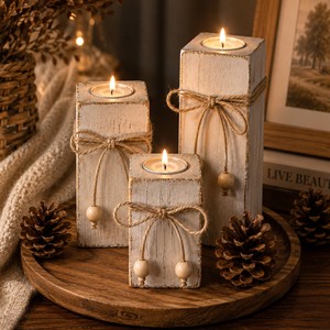 ถาดใส่เทียนไม้สักทรงกลมทำมือ - ของตกแต่งบ้านสไตล์เรียบง่ายขายส่ง - Product Image 3