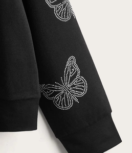 Sudaderas con estampado de mariposas y pedrería para hombre y mujer, estilo urbano, holgadas, con cremallera, sudadera con capucha de moda hip hop. - Product Image 3