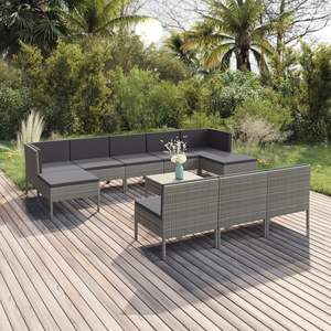 Ensemble de salon en rotin PE gris et acier thermolaqué pour jardin, produit en polyester durable pour usage extérieur - Product Image 1