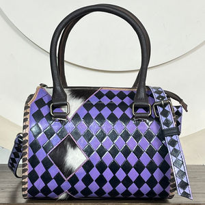 Sacs de voyage et sacs de week-end en cuir véritable à carreaux faits à la main, en cuir de vachette à poils, taille moyenne, collection 2026, vente chaude - Product Image 4