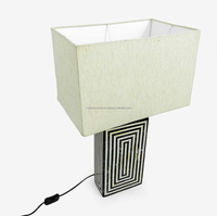 Lampe de table artisanale moderne en os incrusté, motif vertical bleu et blanc, écologique, durable, style Pop Art |   Multifonctionnel Décoratif
