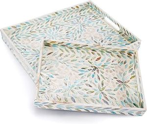 New Item Hot Selling Mother of Pearl Shell Serving <b>Trays</b> with Handle for Fruits Serving Coffee Table <b>Trays</b> Handmade <b>Large</b> <b>Tray</b> - Product Image 6