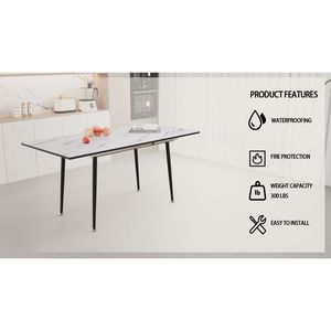 Modern Industrial <b>Kitchen</b> Dining <b>Table</b> 63\" MDF <b>Square</b> White Marble Pattern Stretchable Equipped with Tapered Features - Product Image 6