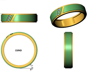 Bague de luxe pour homme RAAMAA MB47399 en or jaune 14 carats, sertie de 3 diamants de laboratoire taille brillant, à bande géométrique, pour usage quotidien, de conception robuste - Product Image 1