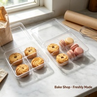 Plateau à dessert à quatre compartiments |   Conteneur alimentaire thermoformé transparent |   Emballage pour boulangerie, pâtisserie et confiserie de supermarché