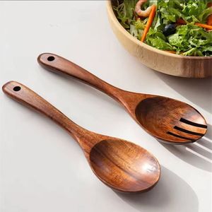 Artisan Carved <b>Wooden</b> Serving Spoon Set Eco Friendly Serving Spoon And Fork For Fresh Salads Natural Wood <b>Utensils</b> Set - Product Image 1