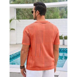 2025 coton décontracté pour hommes pour polo à manches courtes boutonné avec conception évidée pour les hauts de plage d'été - Product Image 5