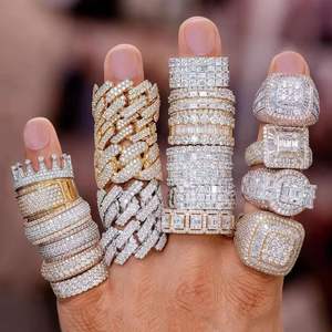 Ensemble de bagues Hip Hop Iced Out en Or et Argent, micro-pavé de diamants CZ, motifs étoile, carré et baguette, bijoux de déclaration scintillants - Product Image 2