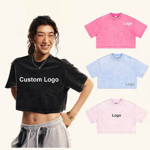 เสื้อยืดผ้าฝ้ายทอสีชมพูฟอกย้อมสไตล์วินเทจ 100% เป็นมิตรกับสิ่งแวดล้อม พิมพ์โลโก้ตามสั่ง ทรงหลวม สั้น สำหรับผู้หญิง ใส่ได้ในฤดูร้อน - Product Image 1