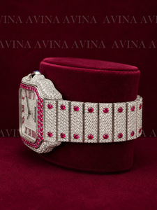 Reloj de Lujo con Diamantes de Moissanita Rosa Rubí para Mujer, Estilo Hip Hop, Completamente Cubierto de Diamantes, Esfera Cuadrada con Números Romanos, Correa de Acero Inoxidable - Product Image 2