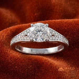 Round Cut Moissanite Engagement Ring 925 Silver Side <b>Stone</b> Pave Band Wedding Ring Diamond Look Jewelry - Product Image 1