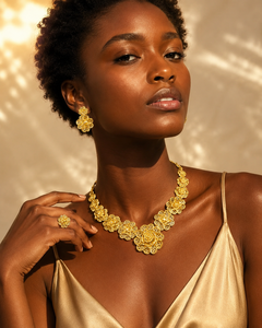 Luxury African Rose Floral Gold Plated Jewelry Set for Women Necklace Earrings Ring Set Nigerian Bridal Wedding Jewelry - Product Image 3