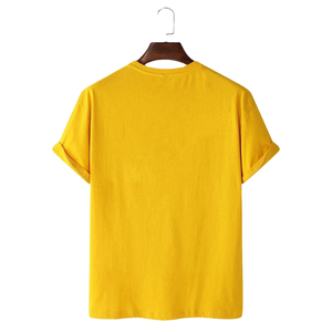 เสื้อยืดสีเหลืองสำหรับผู้ชาย ผ้าคอตตอนผสม แขนสั้น คอกลม เสื้อยืดเปล่า รับสกรีนโลโก้ เสื้อผ้าลำลองแนวสตรีท - Product Image 2