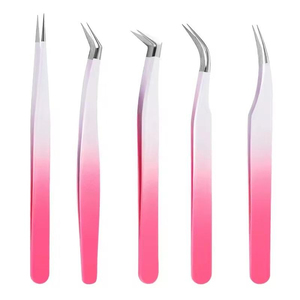 Juego de Pinzas para Pestañas de 5 Piezas con Gradiente Rosa, Marca Privada, Antimagnéticas, de Acero Inoxidable, para Aislamiento de Pestañas de Volumen Ruso - Product Image 1