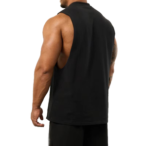 <b>Men</b> Plus Size <b>Black</b> Sleeveless Tank Top O-Neck Casual Knitted Solid Color Custom Logo Front Print Polyester - Product Image 2