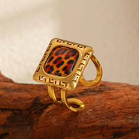 Bague ouverte en acier inoxydable 18K hypoallergénique, anti-ternissement, longue tenue de couleur, imprimé léopard, bijoux féminins luxueux et délicats