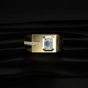 แหวนเพชรทรงเอเมอรัลด์สำหรับผู้ชาย ดีไซน์หรูหรา ประดับเพชรเม็ดกลมด้านข้างแบบช่องฝัง เพชรเลี้ยงในห้องปฏิบัติการ น้ำหนักรวม 2.30 กะรัต - Product Image 4