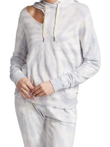 Sweat-shirt personnalisé pour femme en coton French Terry, tie-dye gris nuage, à épaules découpées, col en V, couleurs pastel, OEM, vente en gros - Product Image 1