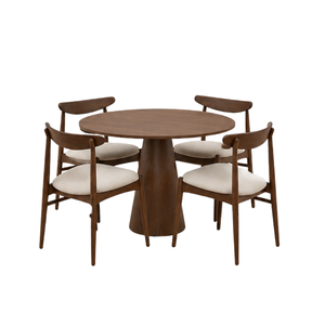 Ensemble de salle à manger rond en teck scandinave moderne, éco-responsable, fait main, de la marque ARTERRA, avec table à lattes et chaises, meubles pour la maison - Product Image 2